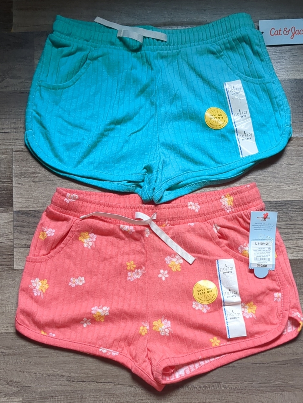 Cat & Jack Turquoise and Coral Floral Ribbed Pull-On Shorts - 2-Pack